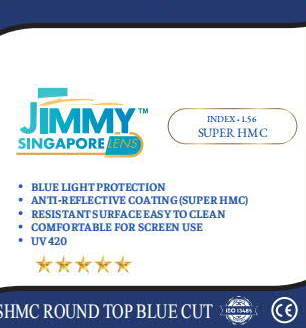 Mặt trước bao bì gốc 1.56 SHMC Round Top Blue Cut